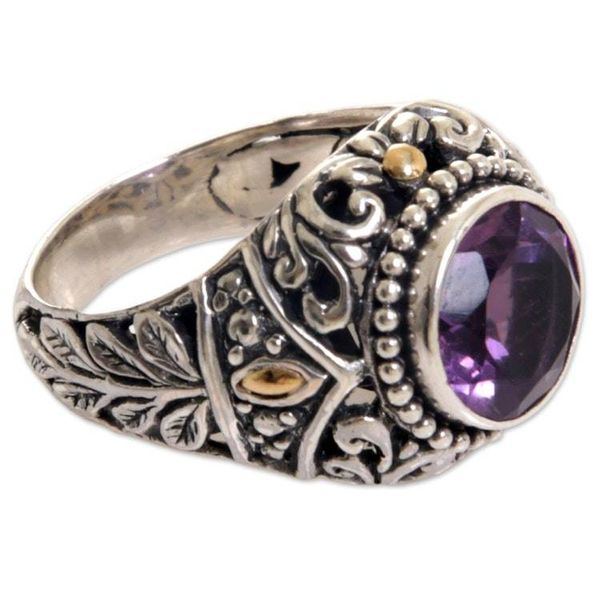 Alternate image for Gold Accent Amethyst Leaf Motif Cocktail Ring from Indonesia Leafy Purple