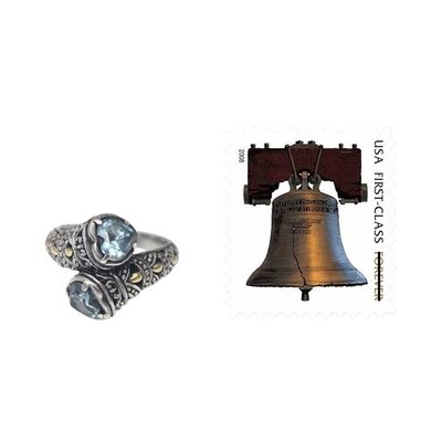 Alternate image for Blue Topaz on Sterling Silver Ring with Gold Plated Accents Romantic at Heart