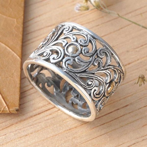 Alternate image for Vine-Themed Openwork Silver Band Ring with 18k Gold Accents Blooms of Glory