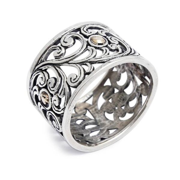 Alternate image for Vine-Themed Openwork Silver Band Ring with 18k Gold Accents Blooms of Glory