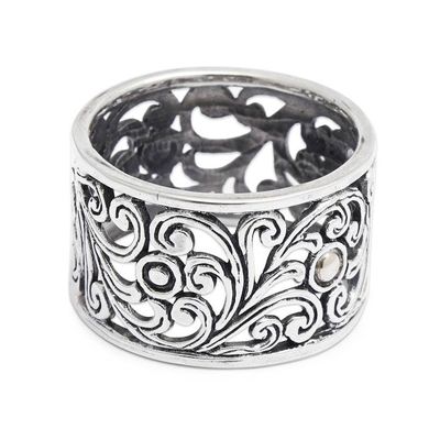 Alternate image for Vine-Themed Openwork Silver Band Ring with 18k Gold Accents Blooms of Glory