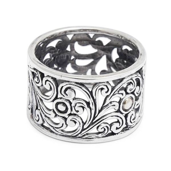 Alternate image for Vine-Themed Openwork Silver Band Ring with 18k Gold Accents Blooms of Glory