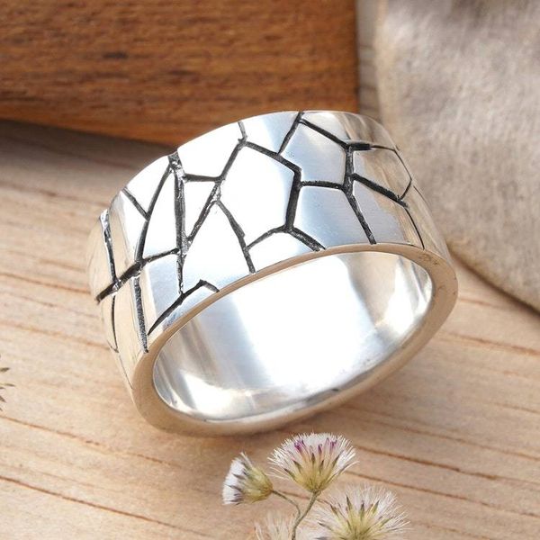 Alternate image for Mosaic-Inspired Modern Oxidized Polished Silver Band Ring Marvelous Mosaic