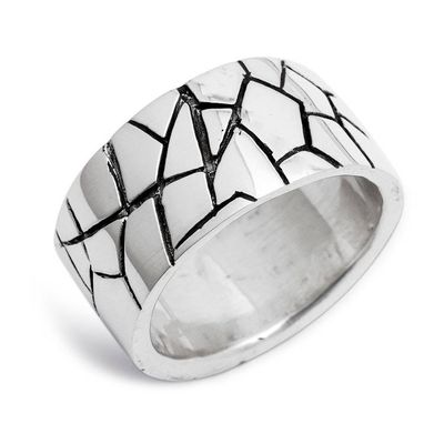 Alternate image for Mosaic-Inspired Modern Oxidized Polished Silver Band Ring Marvelous Mosaic
