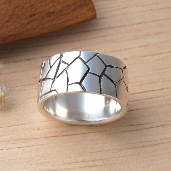 Alternate image for Mosaic-Inspired Modern Oxidized Polished Silver Band Ring Marvelous Mosaic