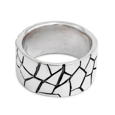Alternate image for Mosaic-Inspired Modern Oxidized Polished Silver Band Ring Marvelous Mosaic