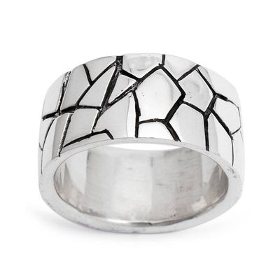 Alternate image for Mosaic-Inspired Modern Oxidized Polished Silver Band Ring Marvelous Mosaic