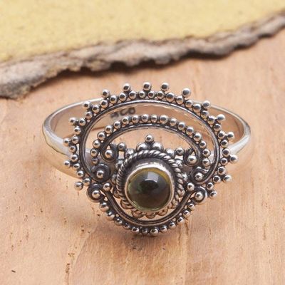 Alternate image for Sterling Silver Cocktail Ring with Natural Peridot Cabochon Empires Fortune