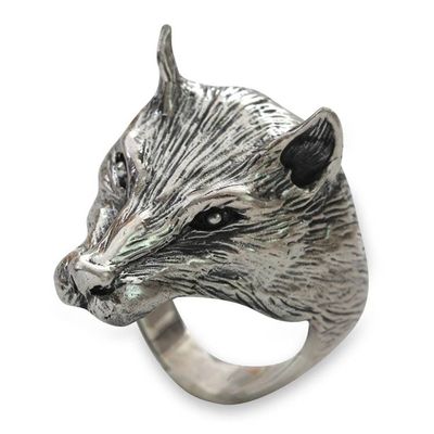 Alternate image for Animal Themed Sterling Silver Wolf Ring for Men Wolf Courage