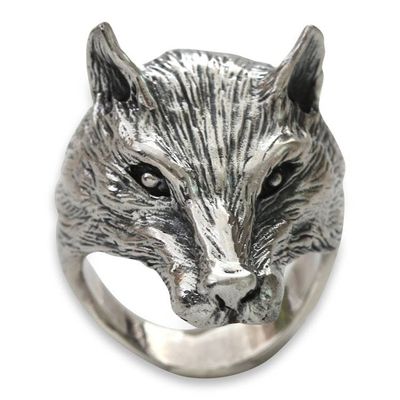 Alternate image for Animal Themed Sterling Silver Wolf Ring for Men Wolf Courage