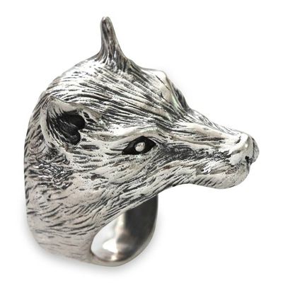 Alternate image for Animal Themed Sterling Silver Wolf Ring for Men Wolf Courage