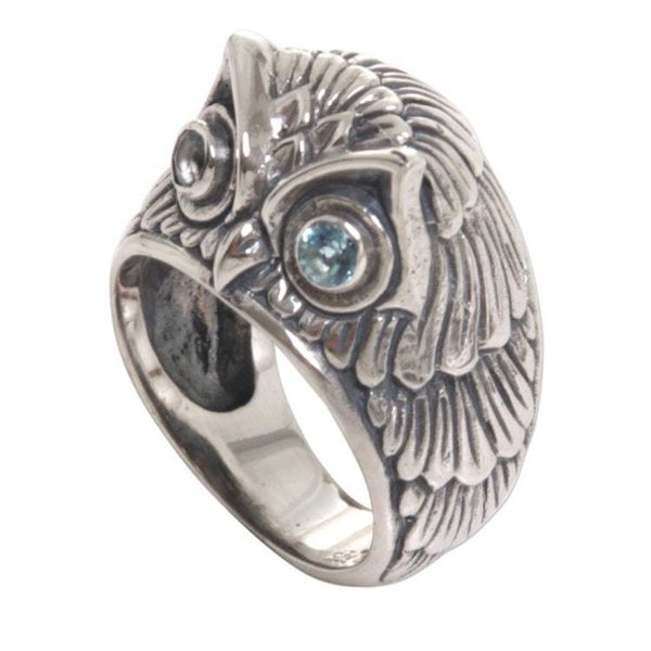 Alternate image for Sterling Silver Blue Topaz Owl Domed Ring from Indonesia Night Watcher in Blue