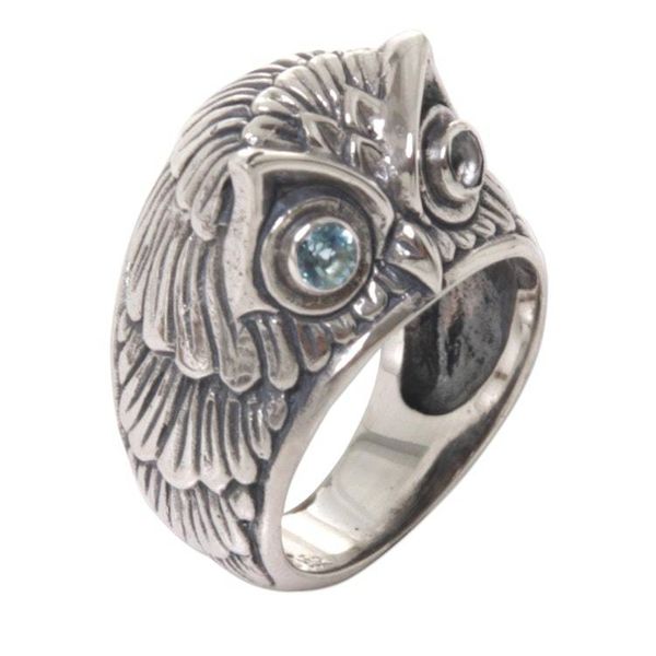Alternate image for Sterling Silver Blue Topaz Owl Domed Ring from Indonesia Night Watcher in Blue