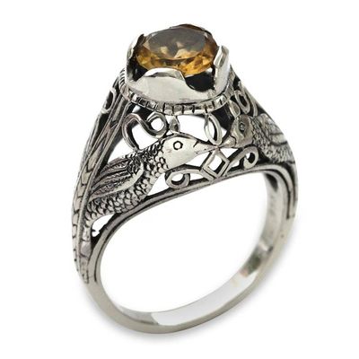 Alternate image for Kissing Birds in Sterling Silver Citrine Solitaire Ring Starling Romance