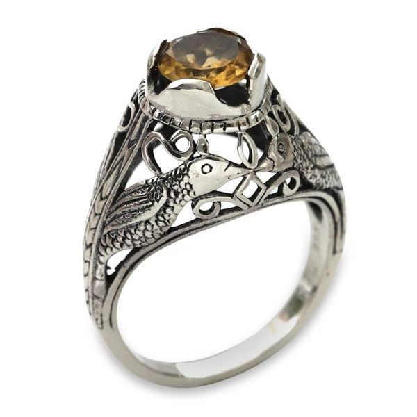 Alternate image for Kissing Birds in Sterling Silver Citrine Solitaire Ring Starling Romance