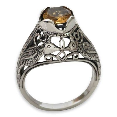 Alternate image for Kissing Birds in Sterling Silver Citrine Solitaire Ring Starling Romance