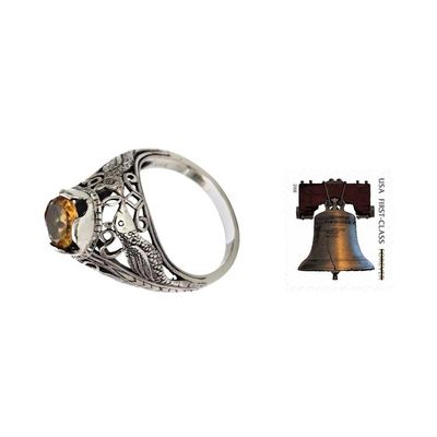 Alternate image for Kissing Birds in Sterling Silver Citrine Solitaire Ring Starling Romance