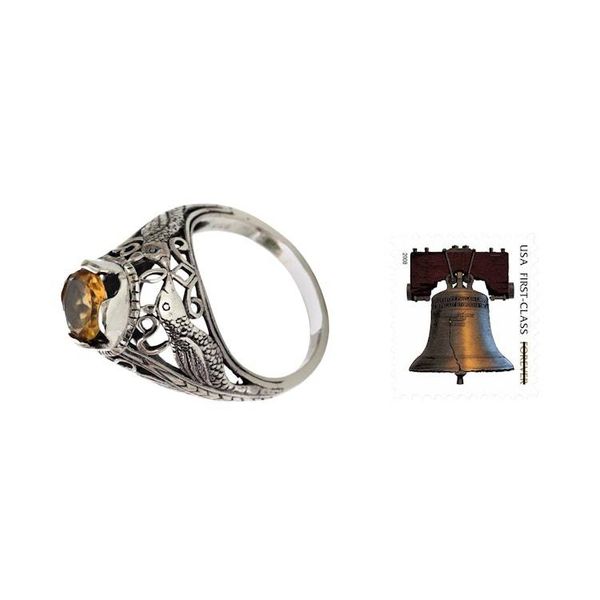 Alternate image for Kissing Birds in Sterling Silver Citrine Solitaire Ring Starling Romance