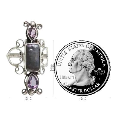 Alternate image for Pearl and Amethyst Silver Cocktail Ring Lavender Myths