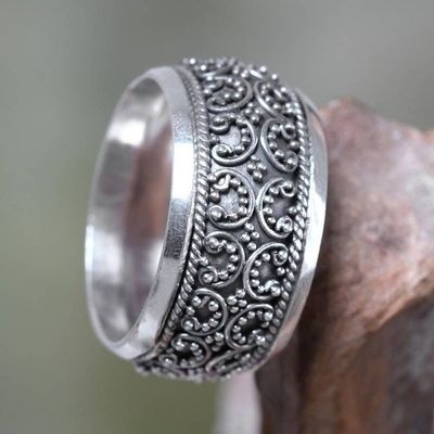 Alternate image for Balinese Style Band Ring Handmade Sterling Silver Jewelry Celuk Garland