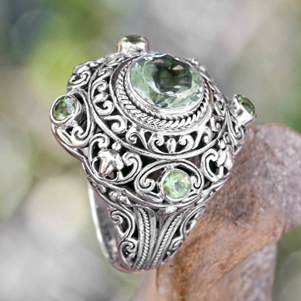 Prasiolite and Peridot Cocktail Ring 'Mahameru Green'