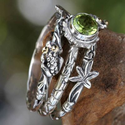Primary image for Peridot and Sterling Silver Stacking Rings set of 3 Tree Frog