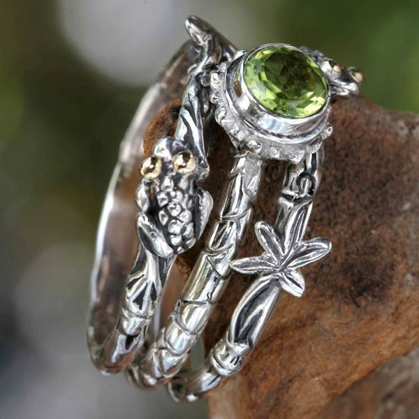 Alternate image for Peridot and Sterling Silver Stacking Rings set of 3 Tree Frog