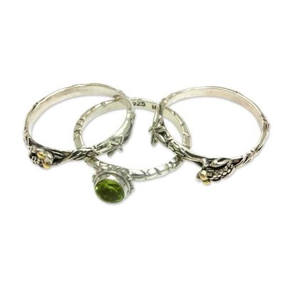 Alternate image for Peridot and Sterling Silver Stacking Rings set of 3 Tree Frog