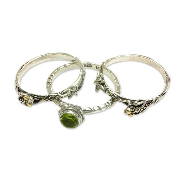 Alternate image for Peridot and Sterling Silver Stacking Rings set of 3 Tree Frog