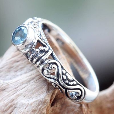 Main image for Blue Topaz Artisan Crafted Bali Silver Solitaire Ring Hearts Connected