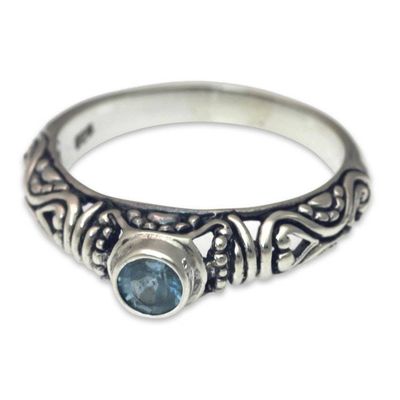 Alternate image for Blue Topaz Artisan Crafted Bali Silver Solitaire Ring Hearts Connected