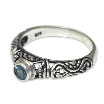 Alternate image for Blue Topaz Artisan Crafted Bali Silver Solitaire Ring Hearts Connected