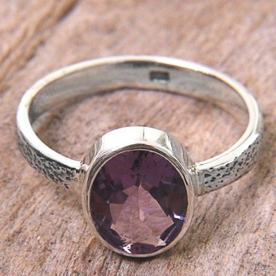 Primary image for Hand Made Amethyst and Silver Solitaire Ring from Indonesia Simply in Purple