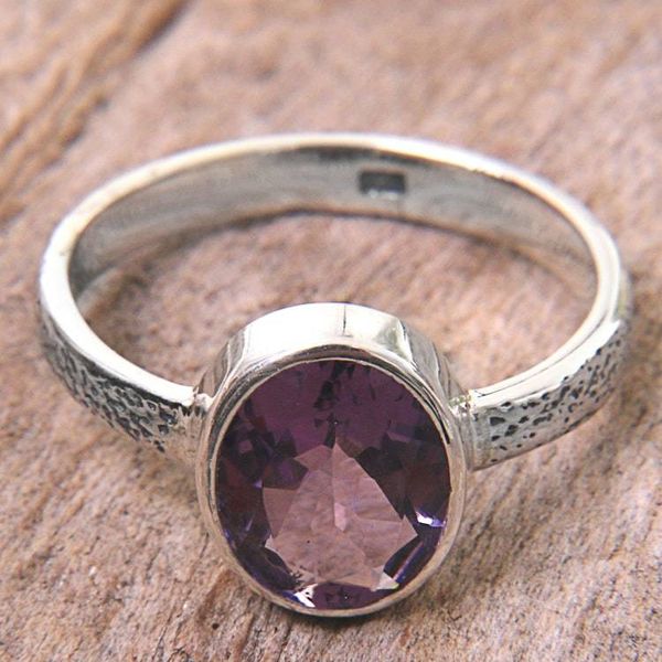 Alternate image for Hand Made Amethyst and Silver Solitaire Ring from Indonesia Simply in Purple