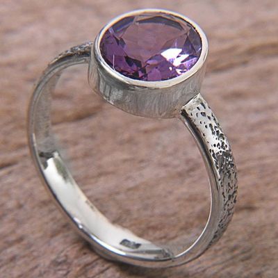 Alternate image for Hand Made Amethyst and Silver Solitaire Ring from Indonesia Simply in Purple