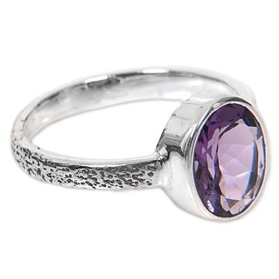 Alternate image for Hand Made Amethyst and Silver Solitaire Ring from Indonesia Simply in Purple