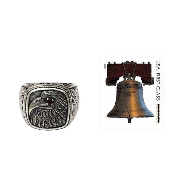 Alternate image for Eagle Theme Handcrafted Sterling Silver and Garnet Ring Java Eagle