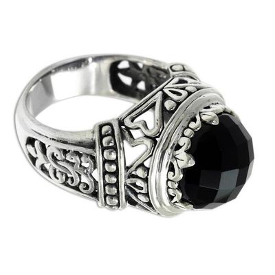 Alternate image for Onyx and Silver Cocktail Ring from Bali Midnight Queen