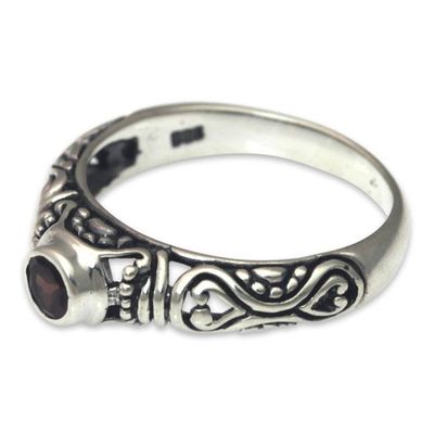 Alternate image for Bali Artisan Crafted Silver and Garnet Solitaire Ring Hearts Connected