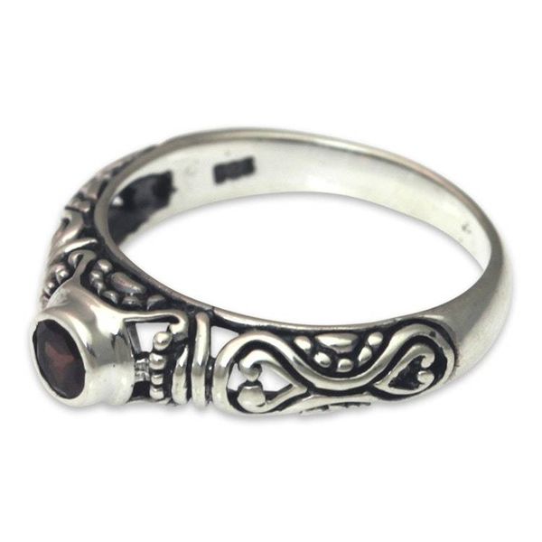 Alternate image for Bali Artisan Crafted Silver and Garnet Solitaire Ring Hearts Connected