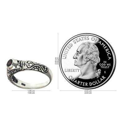 Alternate image for Bali Artisan Crafted Silver and Garnet Solitaire Ring Hearts Connected