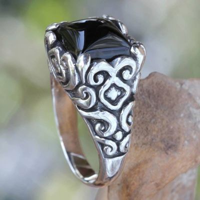 Alternate image for Onyx and Sterling Silver Cocktail Ring from Bali Temple Goddess