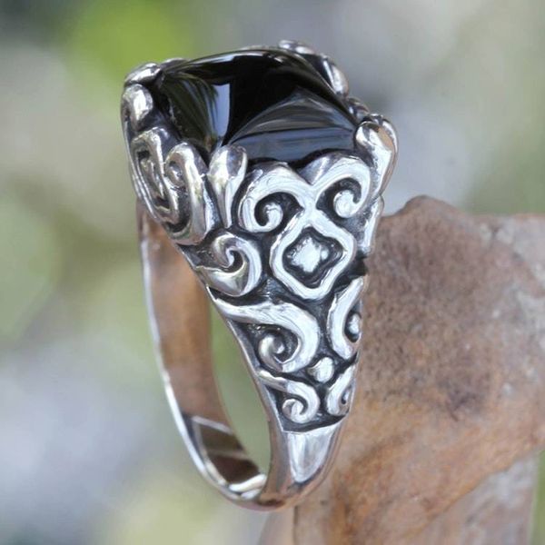 Alternate image for Onyx and Sterling Silver Cocktail Ring from Bali Temple Goddess