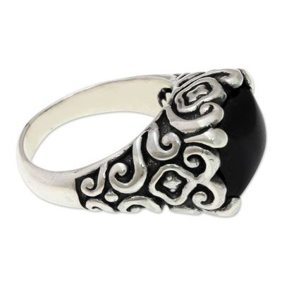 Alternate image for Onyx and Sterling Silver Cocktail Ring from Bali Temple Goddess