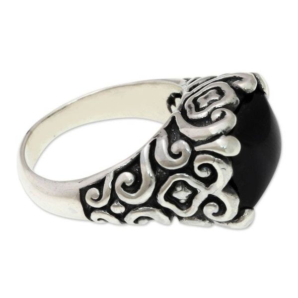 Alternate image for Onyx and Sterling Silver Cocktail Ring from Bali Temple Goddess