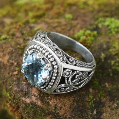 Primary image for Balinese Cushion Cut Blue Topaz Cocktail Ring Blue Desert Illusion