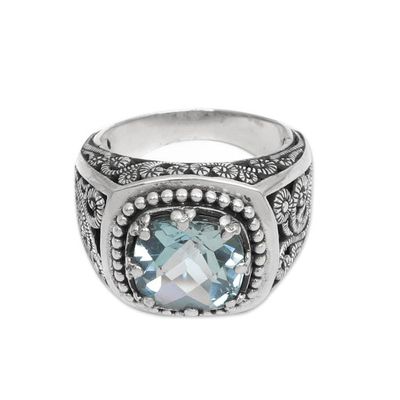 Alternate image for Balinese Cushion Cut Blue Topaz Cocktail Ring Blue Desert Illusion