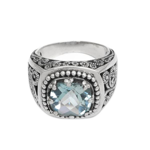 Alternate image for Balinese Cushion Cut Blue Topaz Cocktail Ring Blue Desert Illusion