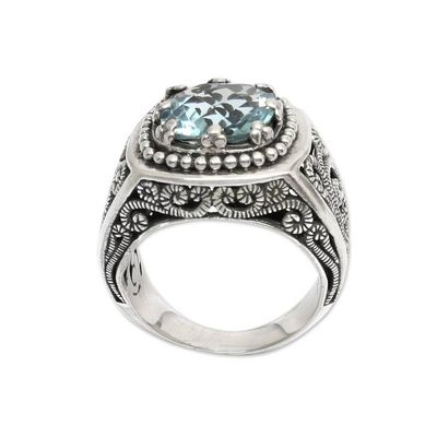 Alternate image for Balinese Cushion Cut Blue Topaz Cocktail Ring Blue Desert Illusion