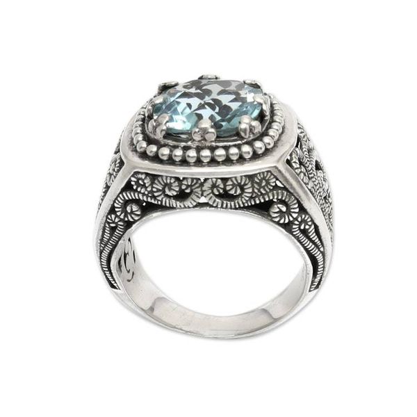 Alternate image for Balinese Cushion Cut Blue Topaz Cocktail Ring Blue Desert Illusion